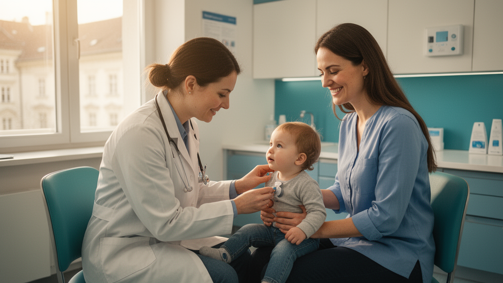 Dr. Veit Königswieser with a child and parent in a calm clinic