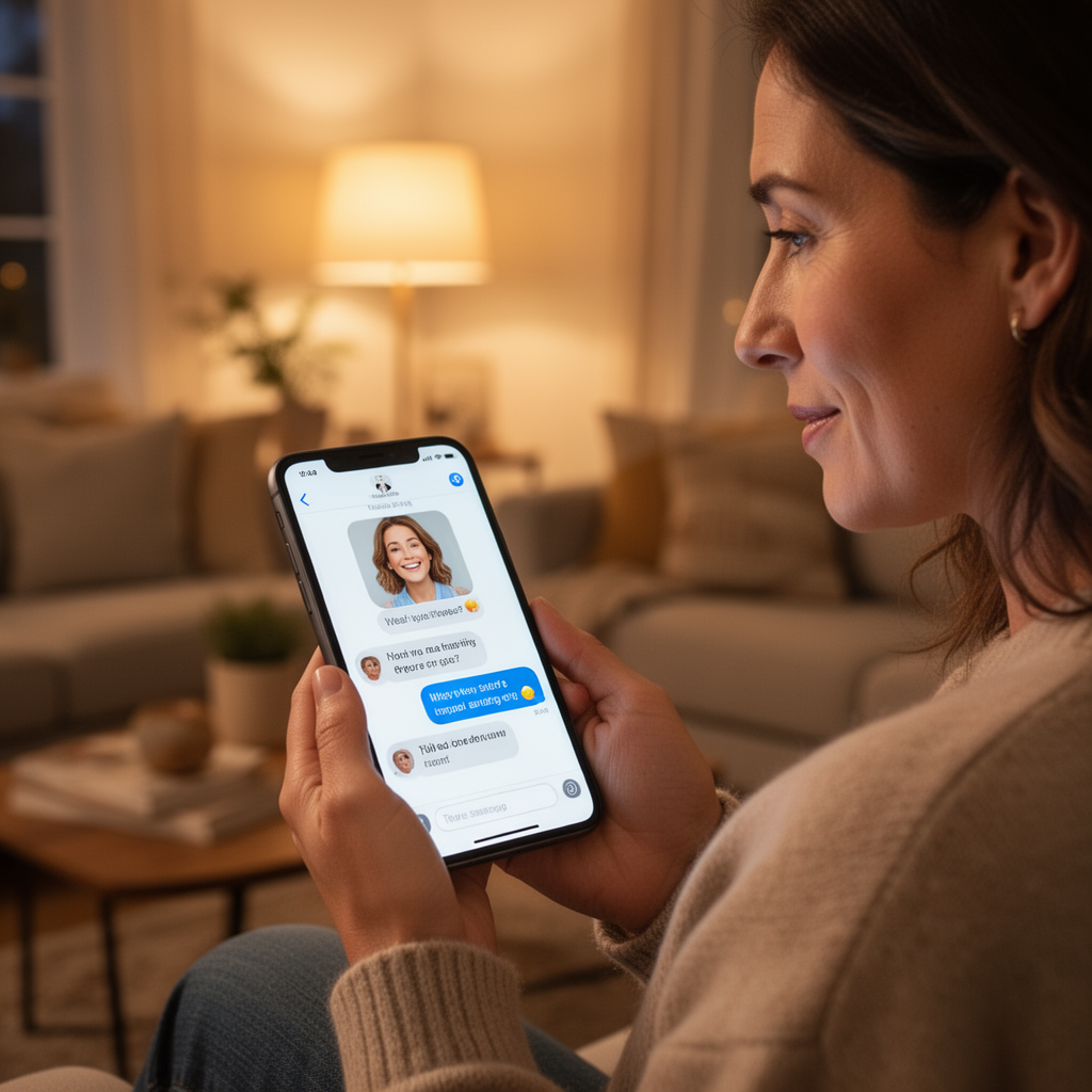 Parent checking the Triage Bot on a phone at home
